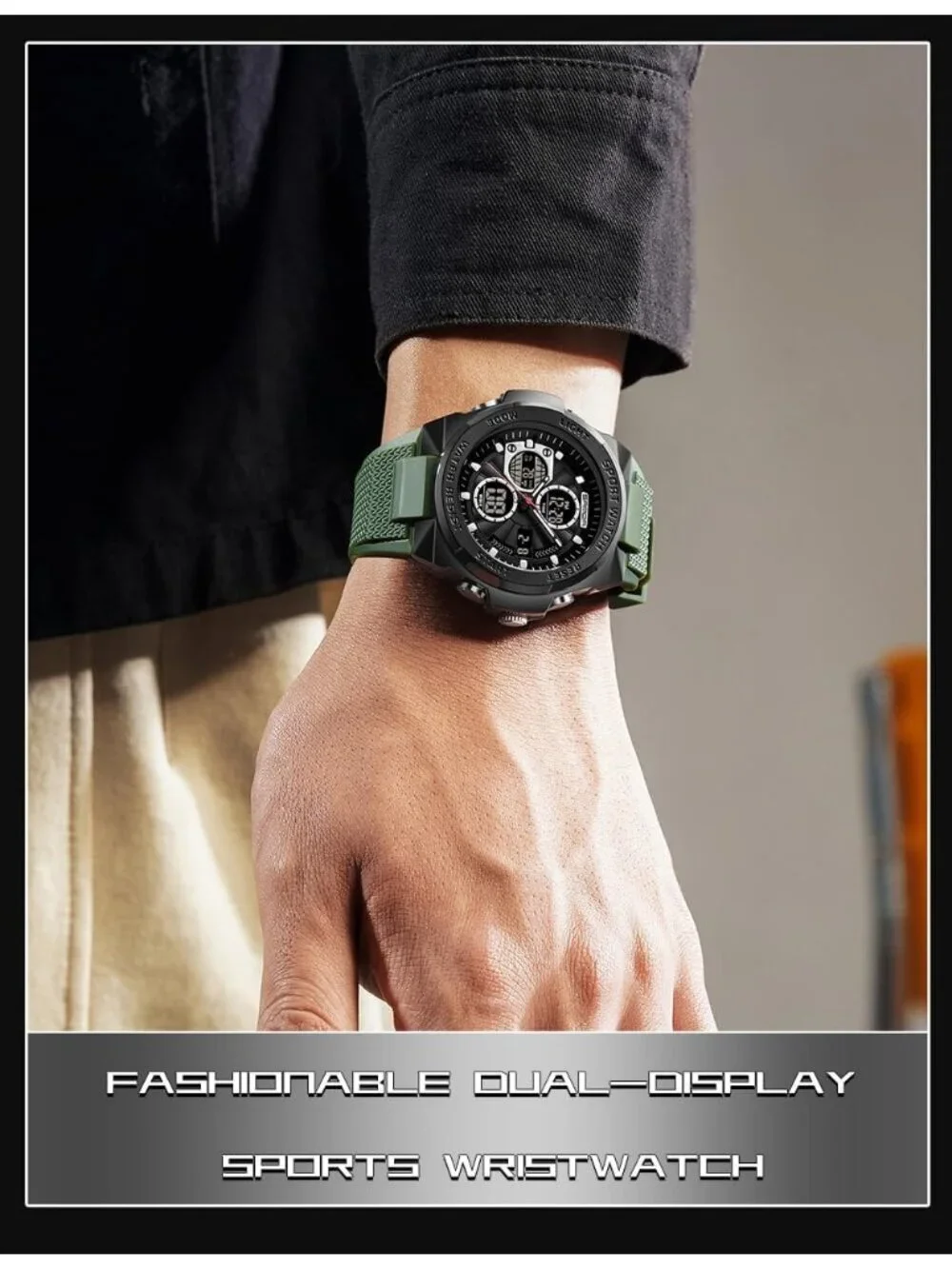 Men Army Green Analog Quartz Electronic Military Multifunction LED Digital Watch